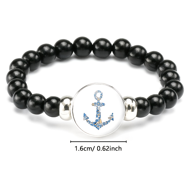 Classic Black Plastic Bead Adjustable Bracelet with Ocean Elements